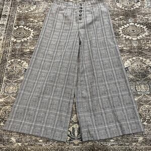 Anthropologie Roma Plaid Wide Leg Pants Textured Embroidered Women's Size 4